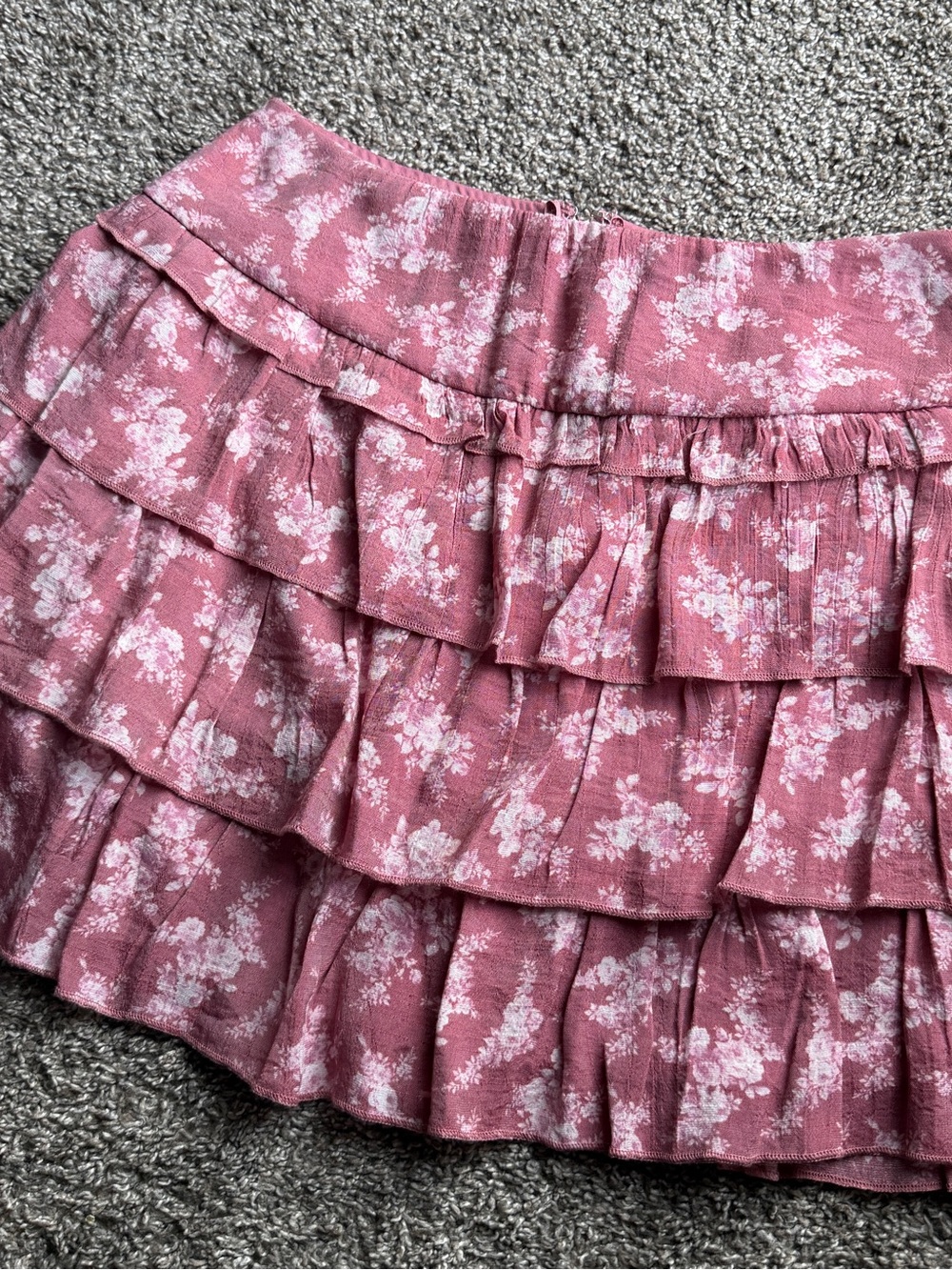 Altar'd State Dusty Rose Tiered Floral Mini Skirt